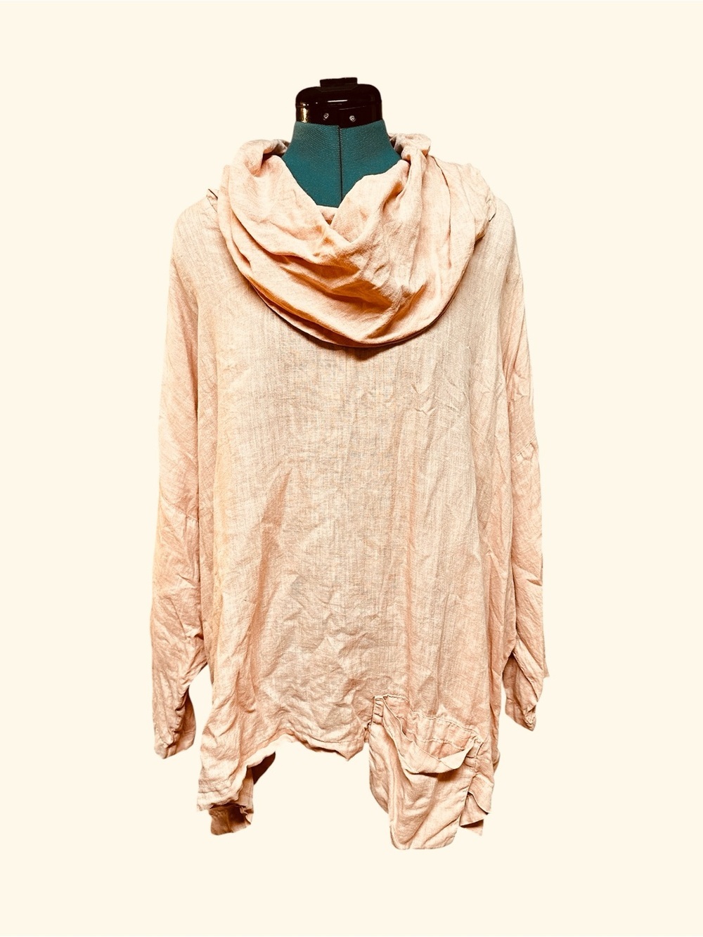 La Fixsun Top Women XL Oversized Orange Linen Cowl Neck Slouchy Pocket Tunic